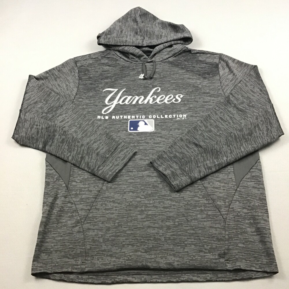New York Yankees Hoodie Men Extra Large Gray Majestic Sweatshirt Pullover MLB XL